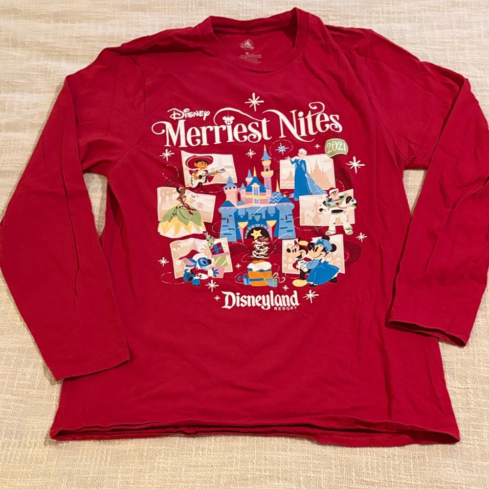 Disney Merriest Nites Red Long Sleeve Tee with Castle & Characters